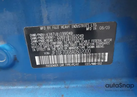 2010 Subaru Impreza Wrx Premium z USA, uszkodzony, nr VIN JF1GE7G68AG502000